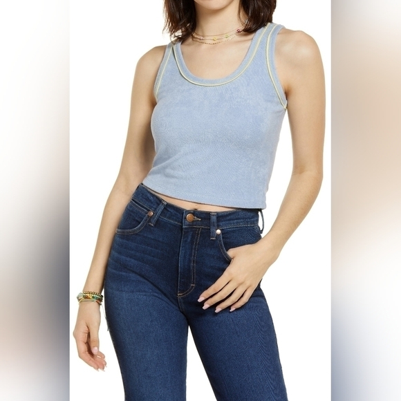Bp Crop Terry Cloth Tank Blue Size X-Large - Picture 1 of 9